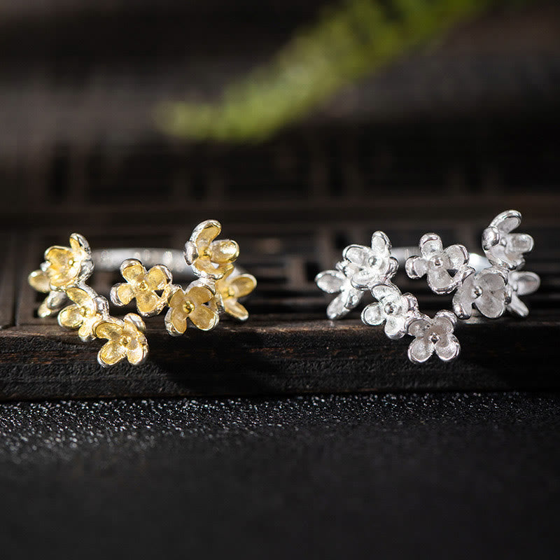 Bague Osmanthus Fragrans en argent sterling 925 avec Buddha Stones
