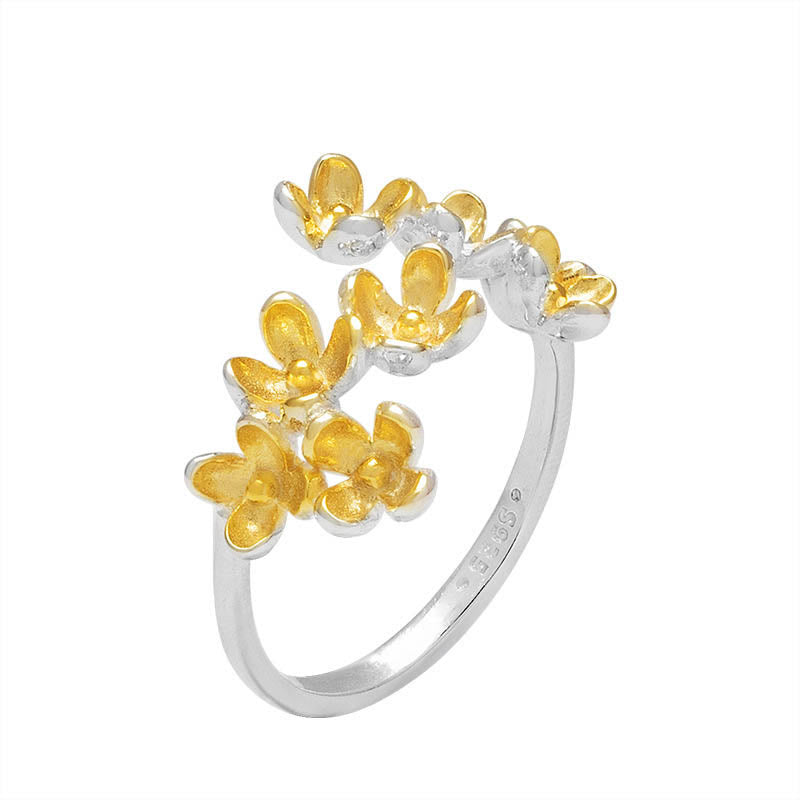 Bague Osmanthus Fragrans en argent sterling 925 avec Buddha Stones