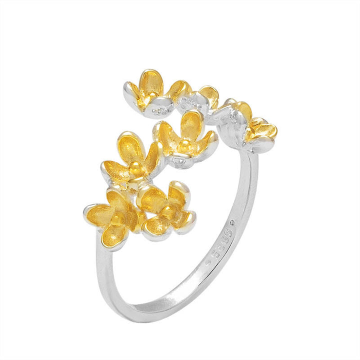 Bague Osmanthus Fragrans en argent sterling 925 avec Buddha Stones