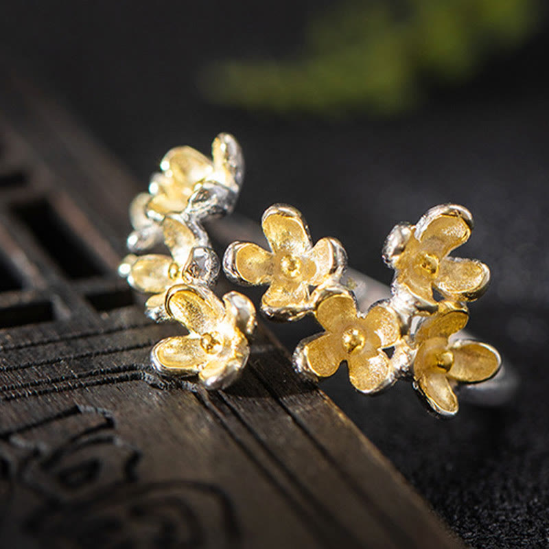 Bague Osmanthus Fragrans en argent sterling 925 avec Buddha Stones