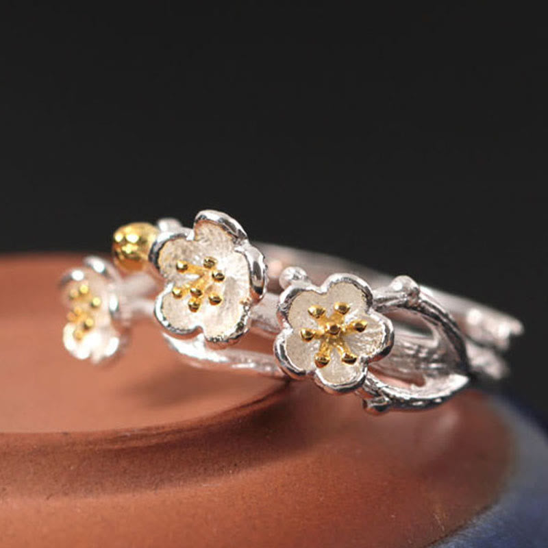 Bague calme en argent sterling 925 avec Buddha Stones et prune