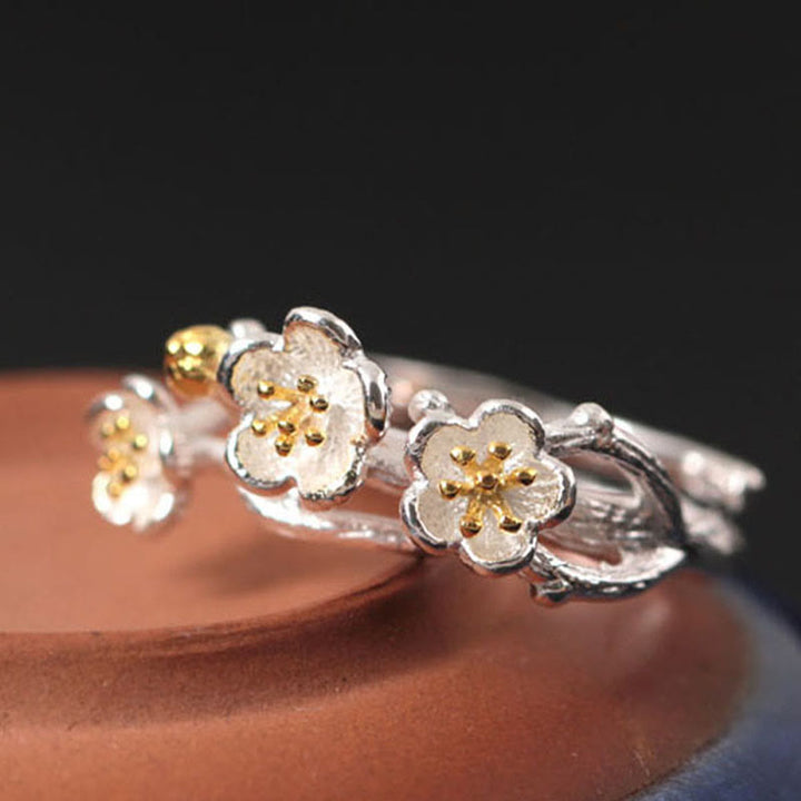 Bague calme en argent sterling 925 avec Buddha Stones et prune