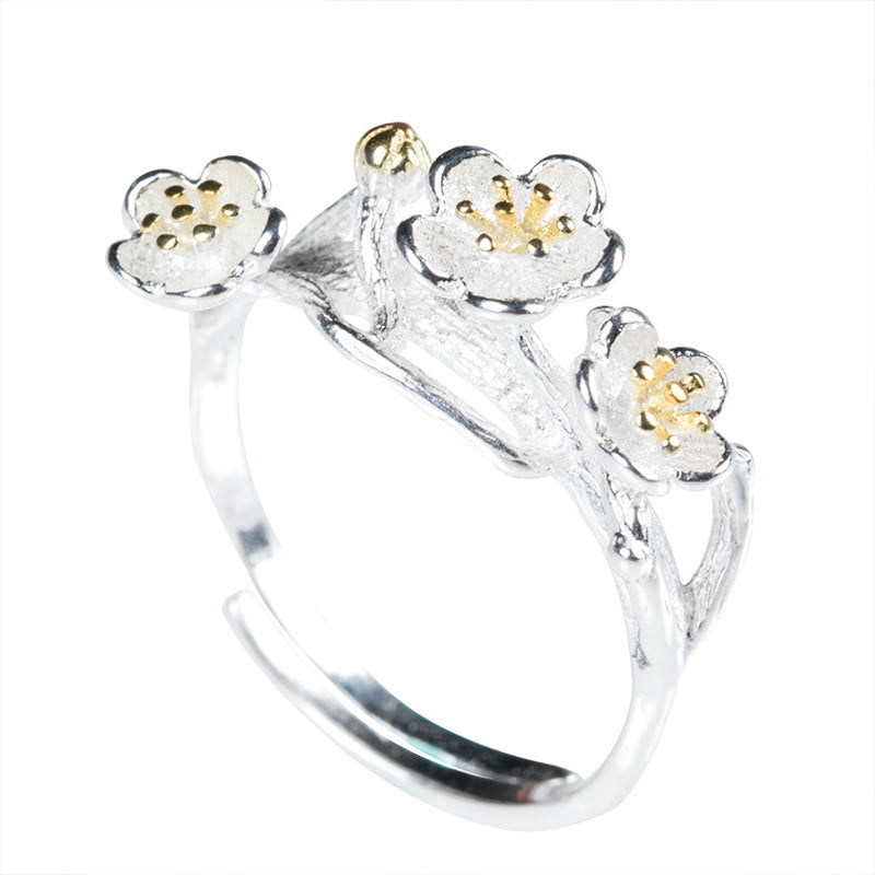Bague calme en argent sterling 925 avec Buddha Stones et prune