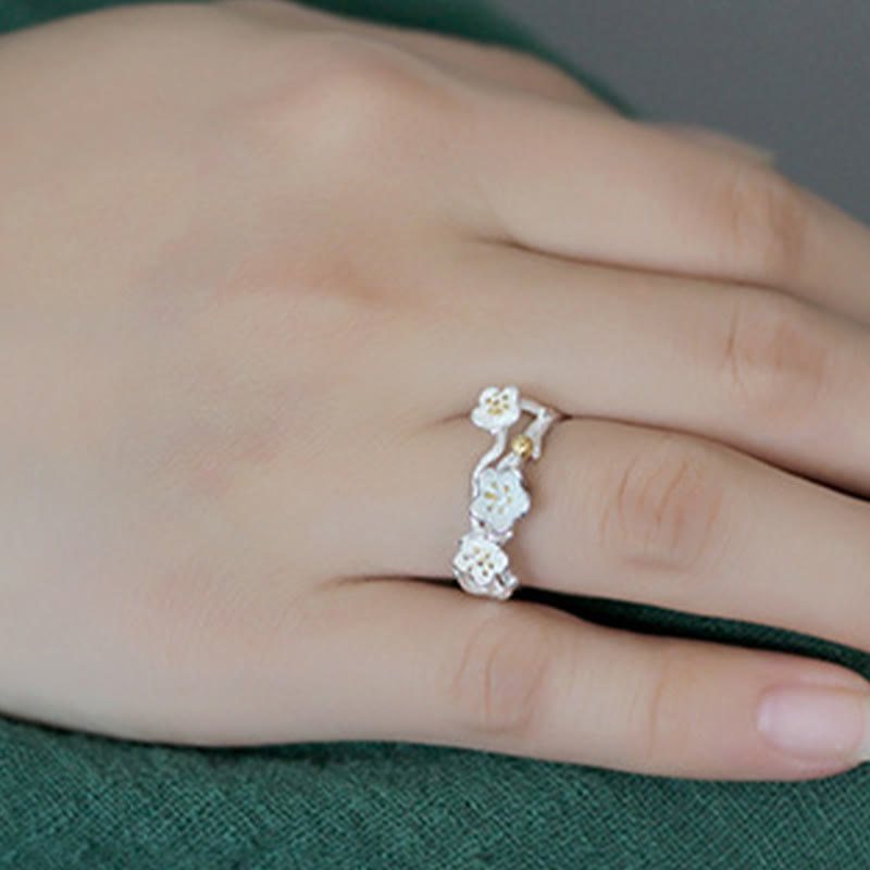 Bague calme en argent sterling 925 avec Buddha Stones et prune