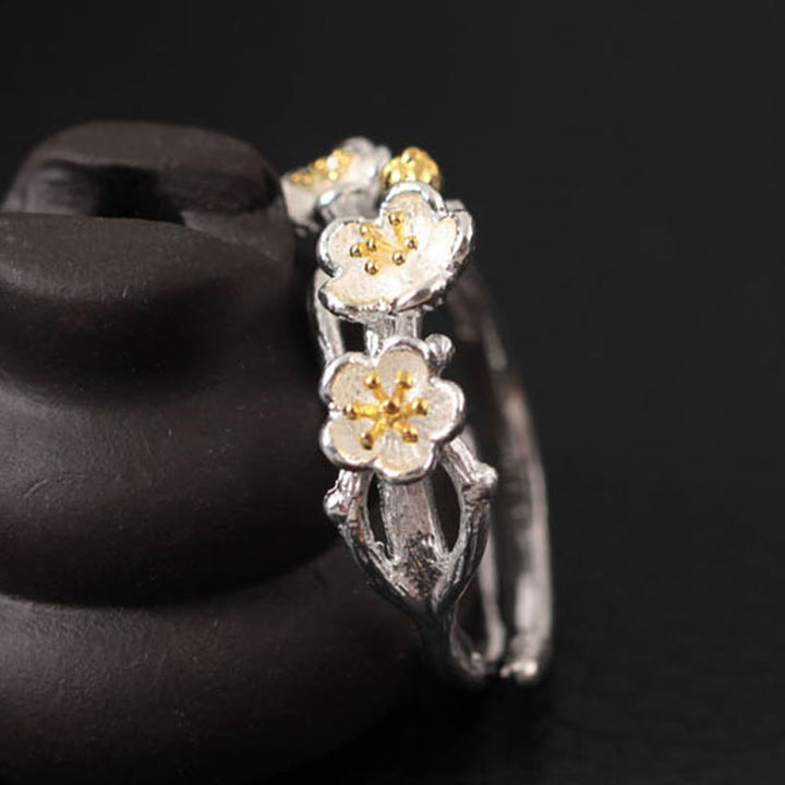 Bague calme en argent sterling 925 avec Buddha Stones et prune