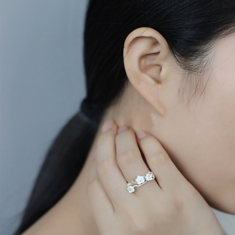 Bague calme en argent sterling 925 avec Buddha Stones et prune