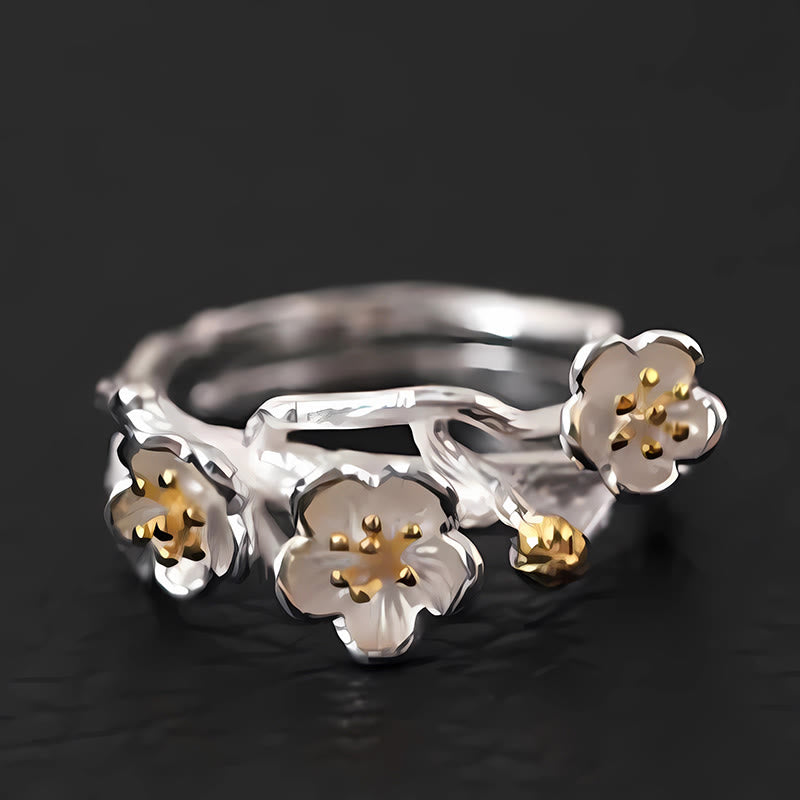 Bague calme en argent sterling 925 avec Buddha Stones et prune