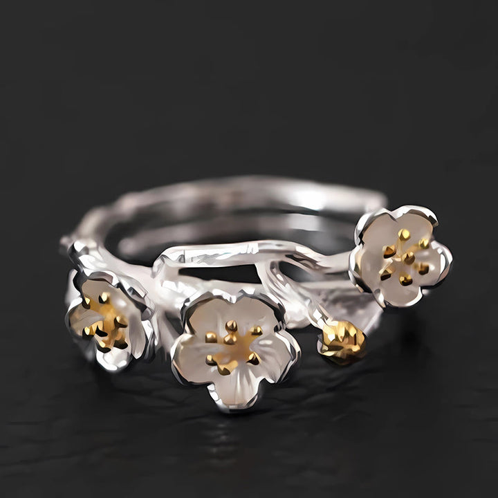 Bague calme en argent sterling 925 avec Buddha Stones et prune