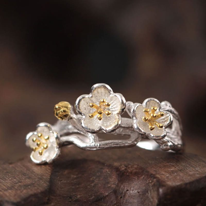 Bague calme en argent sterling 925 avec Buddha Stones et prune