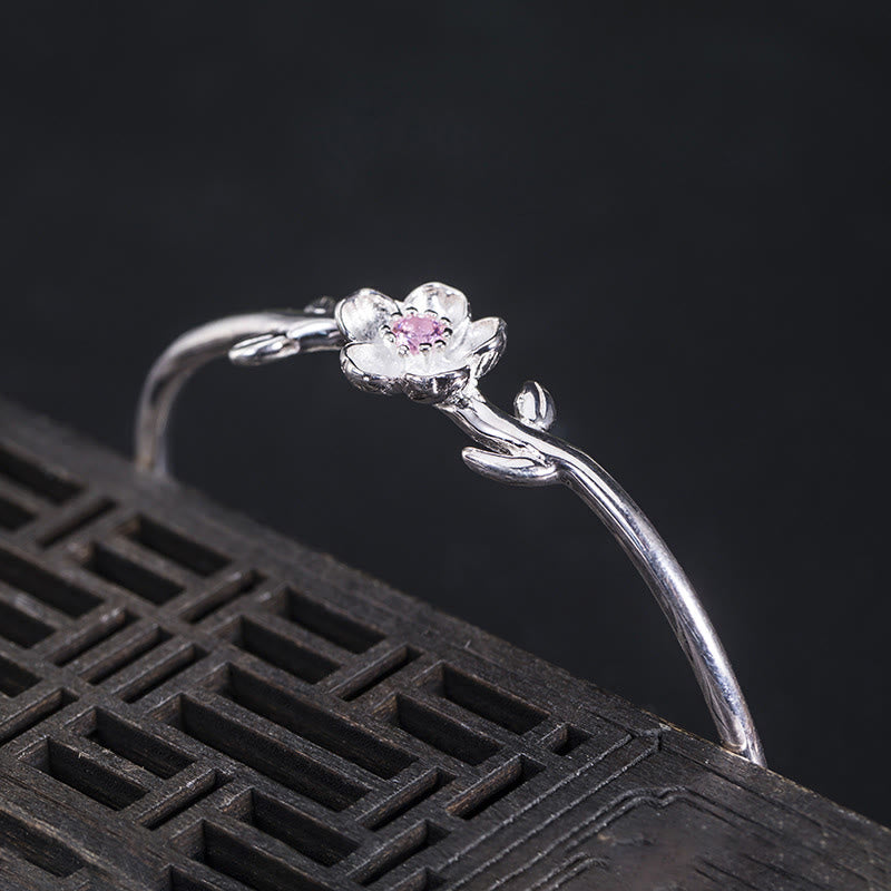 Bracelet porte-bonheur en argent sterling 925 avec Buddha Stones et fleurs de cerisier