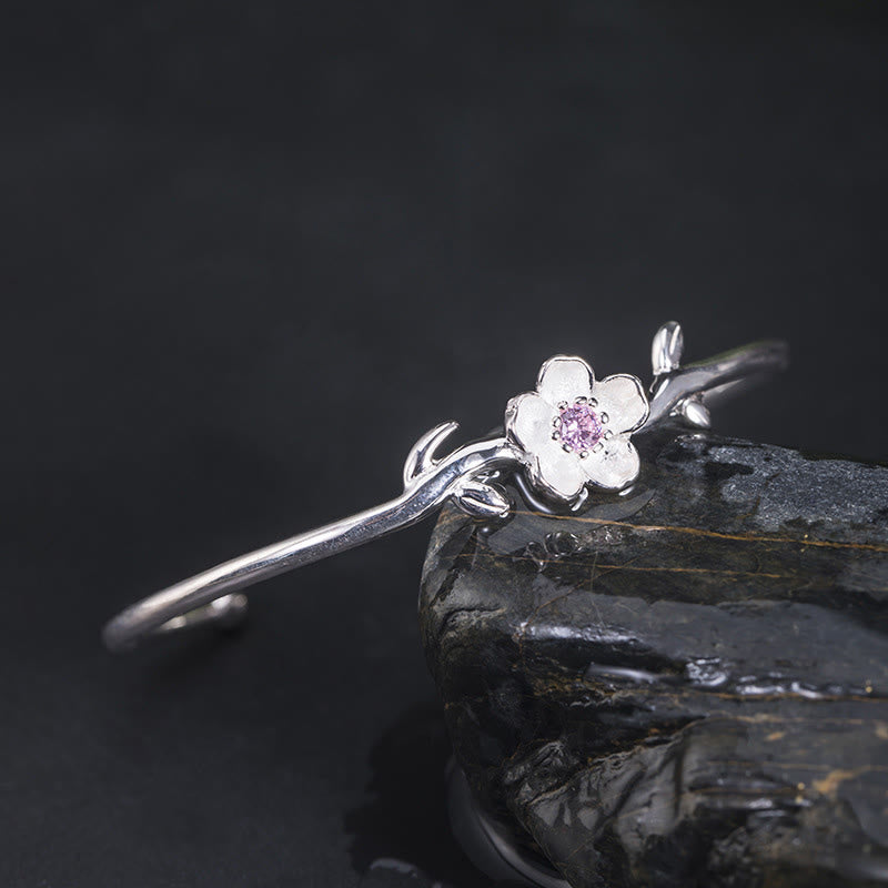 Bracelet porte-bonheur en argent sterling 925 avec Buddha Stones et fleurs de cerisier