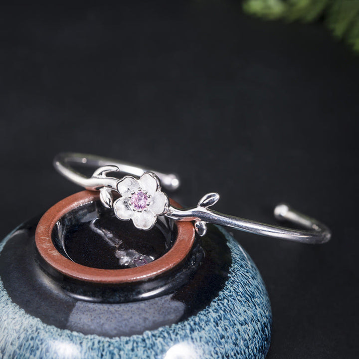 Bracelet porte-bonheur en argent sterling 925 avec Buddha Stones et fleurs de cerisier