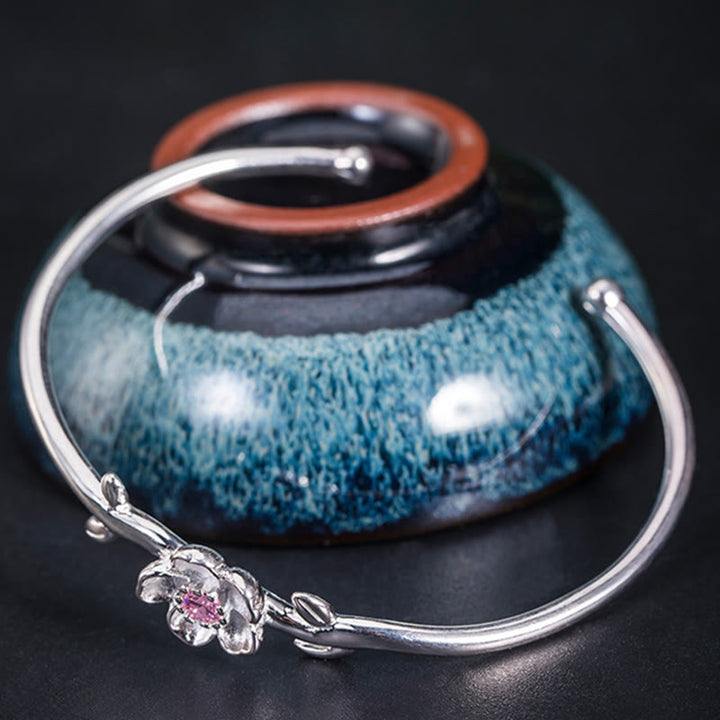 Bracelet porte-bonheur en argent sterling 925 avec Buddha Stones et fleurs de cerisier
