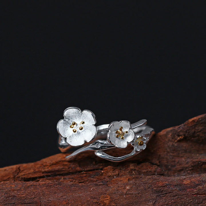 Bague d'équilibre en argent sterling 925 avec Buddha Stones et prune
