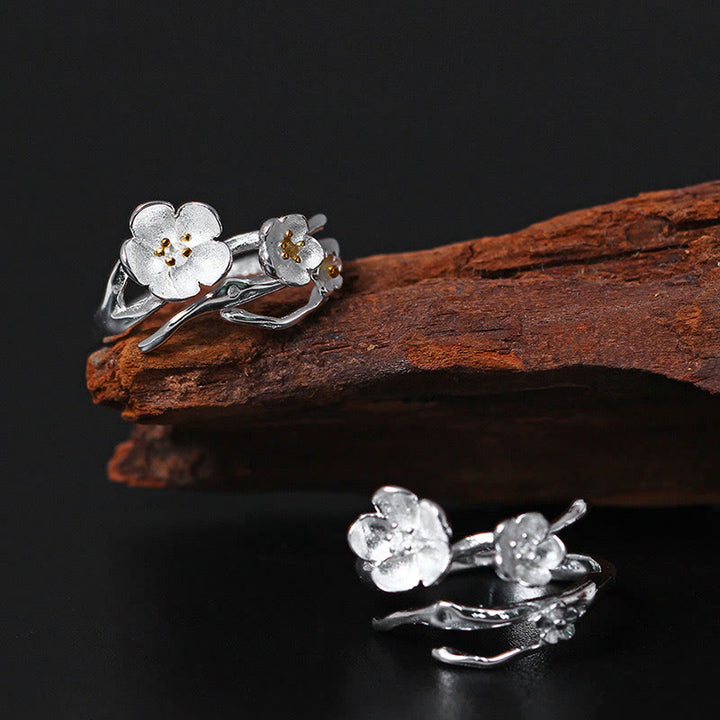 Bague d'équilibre en argent sterling 925 avec Buddha Stones et prune