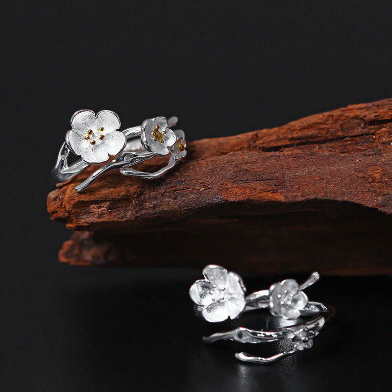 Bague d'équilibre en argent sterling 925 avec Buddha Stones et prune - image 1