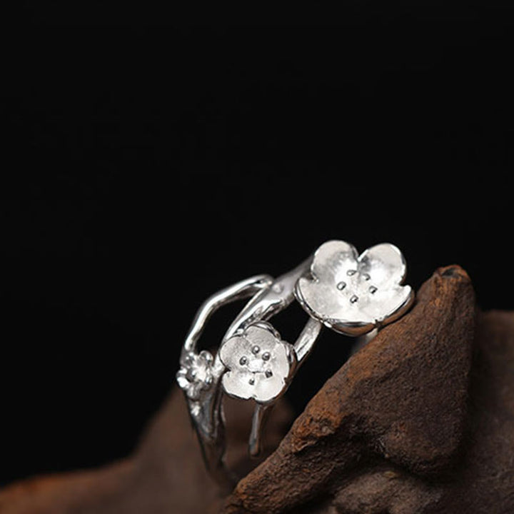 Bague d'équilibre en argent sterling 925 avec Buddha Stones et prune