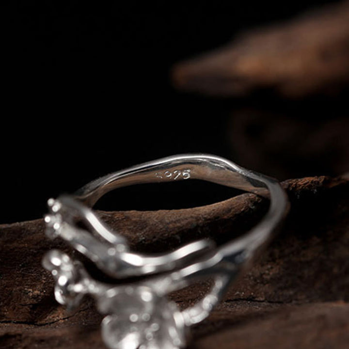 Bague d'équilibre en argent sterling 925 avec Buddha Stones et prune