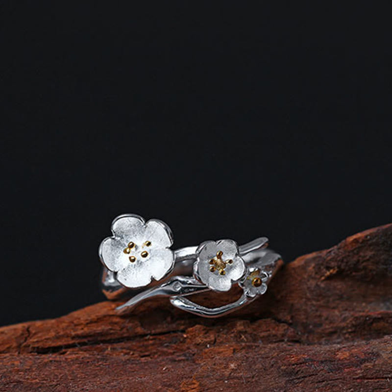 Bague d'équilibre en argent sterling 925 avec Buddha Stones et prune