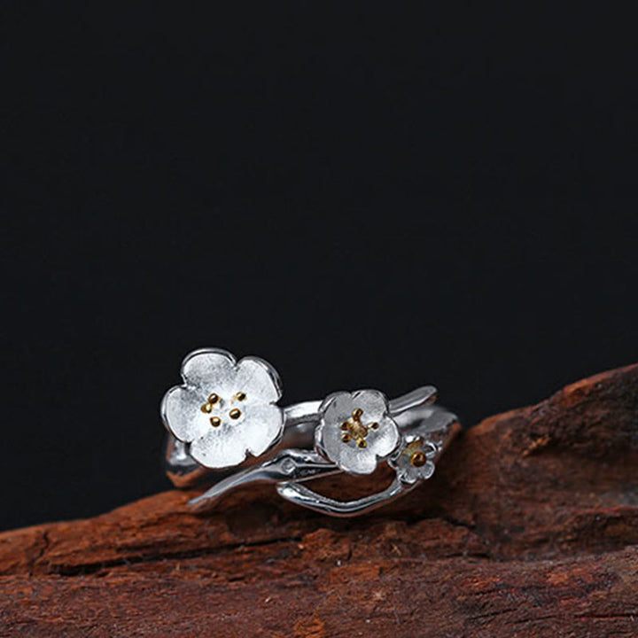 Bague d'équilibre en argent sterling 925 avec Buddha Stones et prune