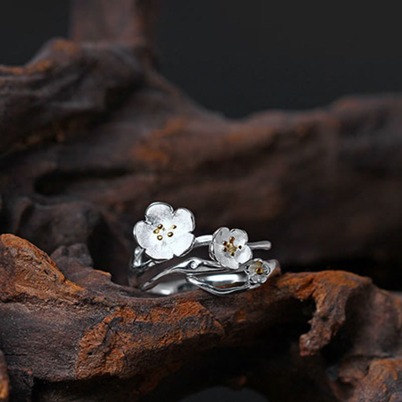 Bague d'équilibre en argent sterling 925 avec Buddha Stones et prune