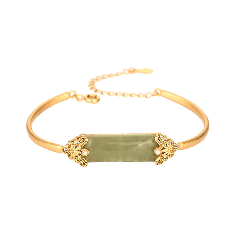 Bracelet porte-bonheur plaqué or 24 carats en jade Hetian Buddha Stones
