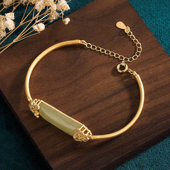 Bracelet porte-bonheur plaqué or 24 carats en jade Hetian Buddha Stones
