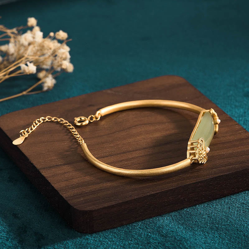 Bracelet porte-bonheur plaqué or 24 carats en jade Hetian Buddha Stones