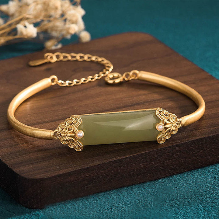 Bracelet porte-bonheur plaqué or 24 carats en jade Hetian Buddha Stones