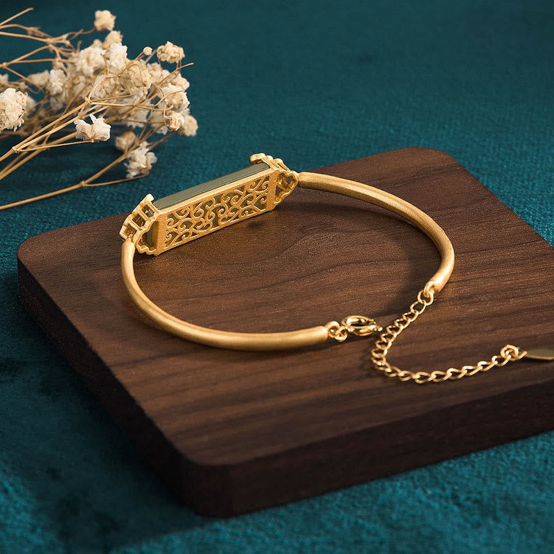 Bracelet porte-bonheur plaqué or 24 carats en jade Hetian Buddha Stones