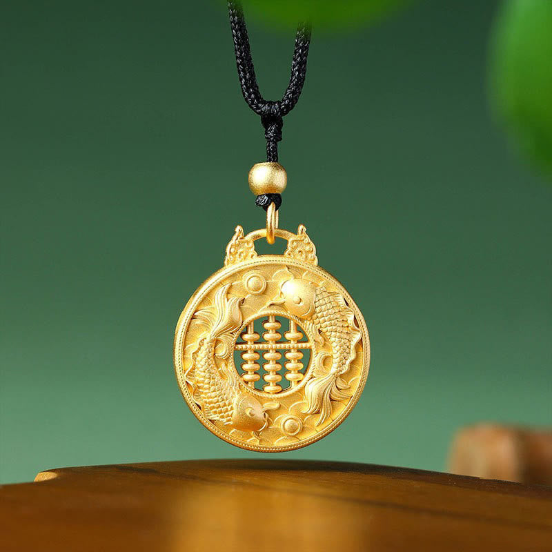 Collier avec pendentif en cuivre plaqué or représentant un poisson Koi et des Buddha Stones - Poisson Koi - image 1