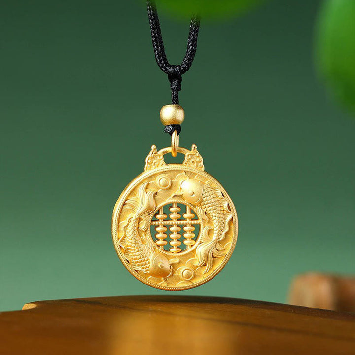 Collier avec pendentif en cuivre plaqué or représentant un poisson Koi et des Buddha Stones - Poisson Koi - image 1
