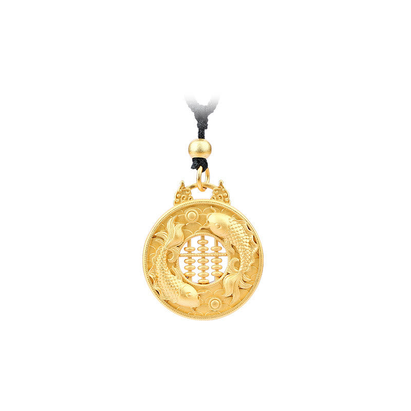Collier avec pendentif en cuivre plaqué or représentant un poisson Koi et des Buddha Stones - image 4