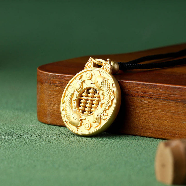 Collier avec pendentif en cuivre plaqué or représentant un poisson Koi et des Buddha Stones - image 3