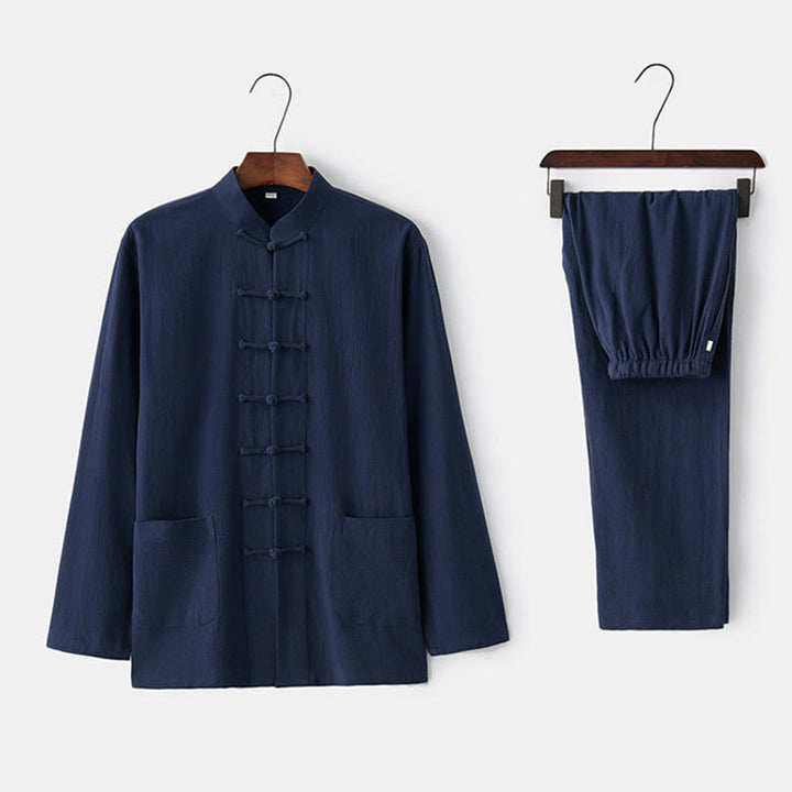 Chemise à manches longues et pantalon à boutons de grenouille Buddha Stones Tang pour homme