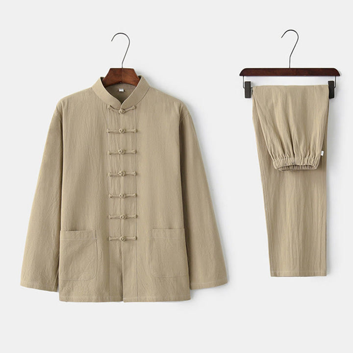 Chemise à manches longues et pantalon à boutons de grenouille Buddha Stones Tang pour homme