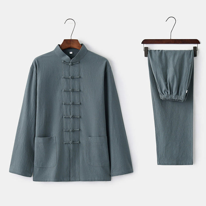 Chemise à manches longues et pantalon à boutons de grenouille Buddha Stones Tang pour homme