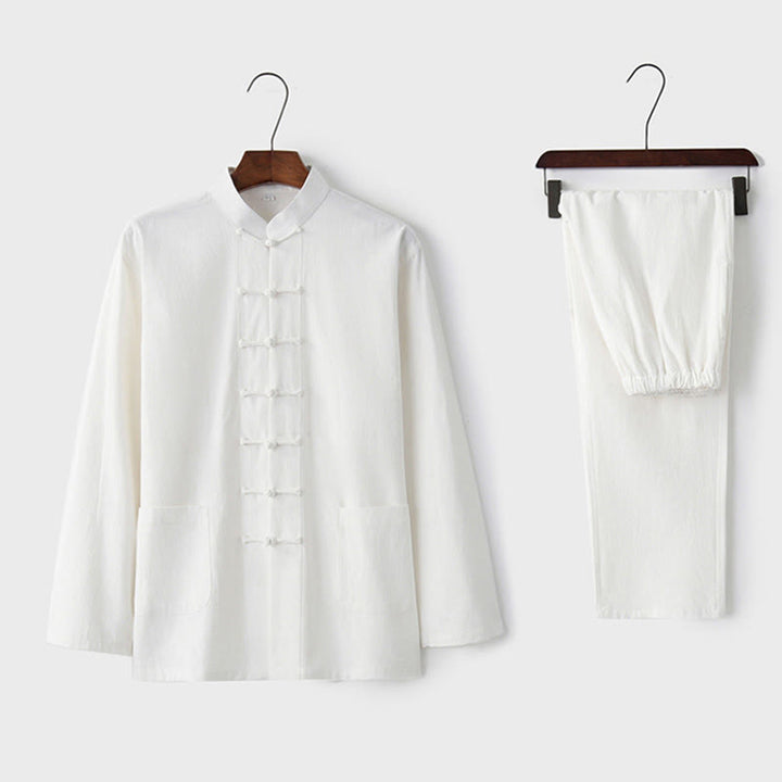 Chemise à manches longues et pantalon à boutons de grenouille Buddha Stones Tang pour homme