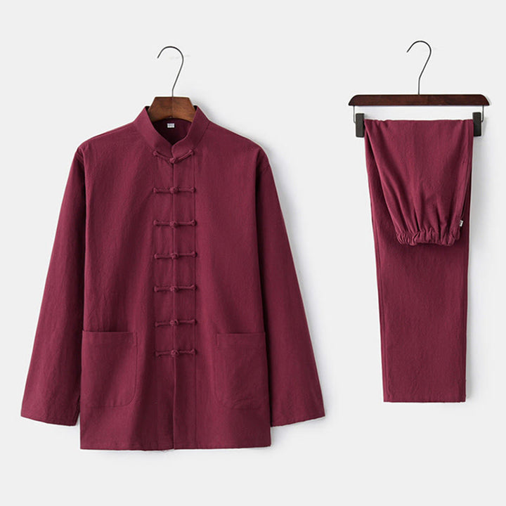 Chemise à manches longues et pantalon à boutons de grenouille Buddha Stones Tang pour homme