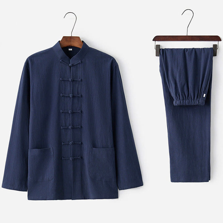 Chemise à manches longues et pantalon à boutons de grenouille Buddha Stones Tang pour homme - image 17