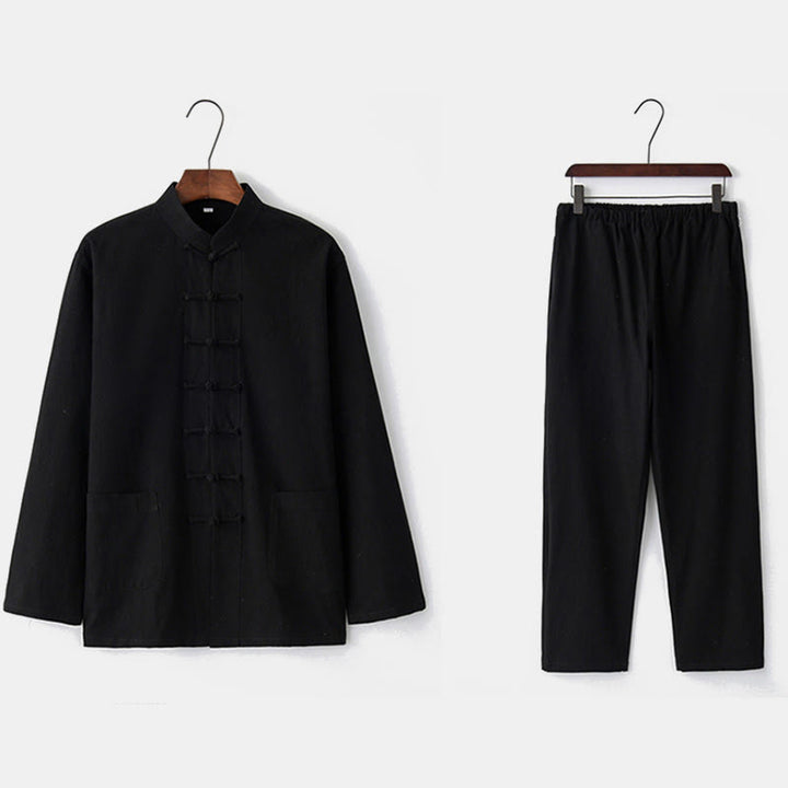 Chemise à manches longues et pantalon à boutons de grenouille Buddha Stones Tang pour homme - image 20