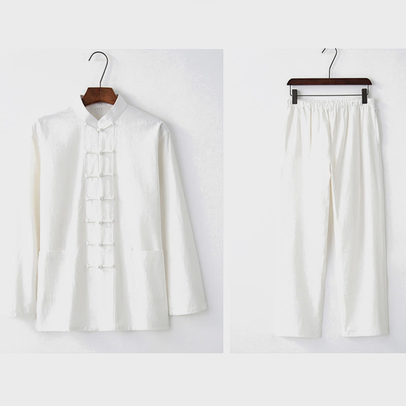 Chemise à manches longues et pantalon à boutons de grenouille Buddha Stones Tang pour homme - image 22