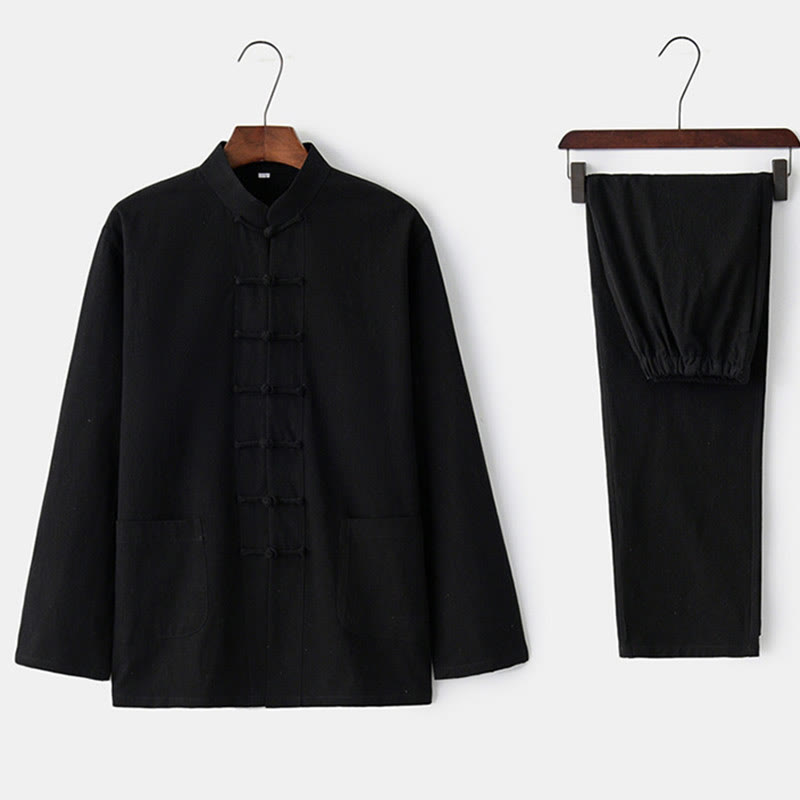Chemise à manches longues et pantalon à boutons de grenouille Buddha Stones Tang pour homme