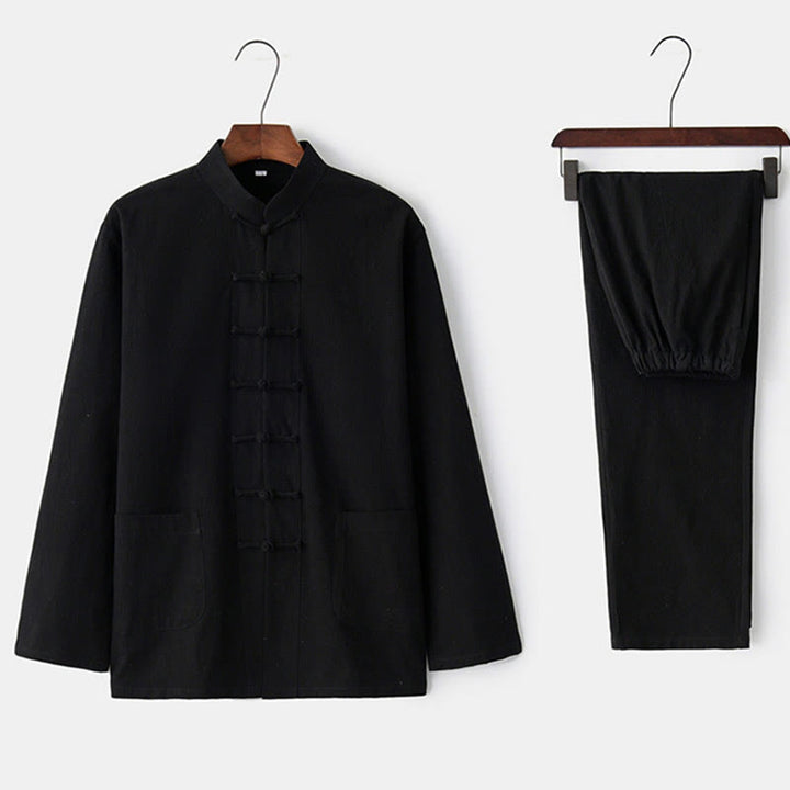 Chemise à manches longues et pantalon à boutons de grenouille Buddha Stones Tang pour homme