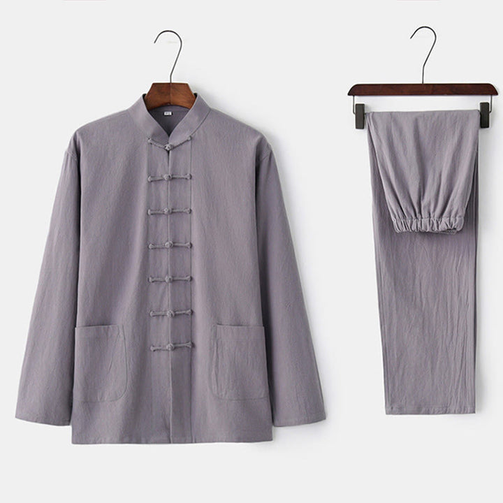 Chemise à manches longues et pantalon à boutons de grenouille Buddha Stones Tang pour homme - image 19