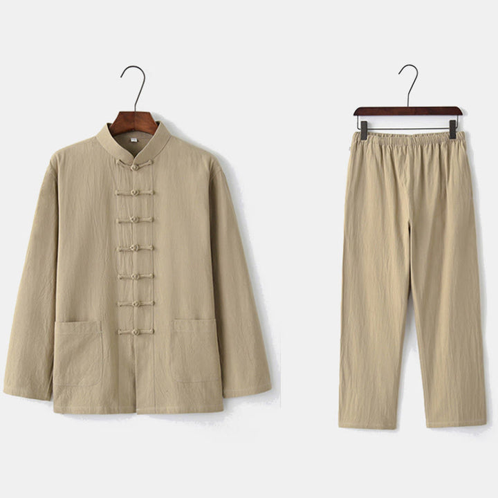Chemise à manches longues et pantalon à boutons de grenouille Buddha Stones Tang pour homme