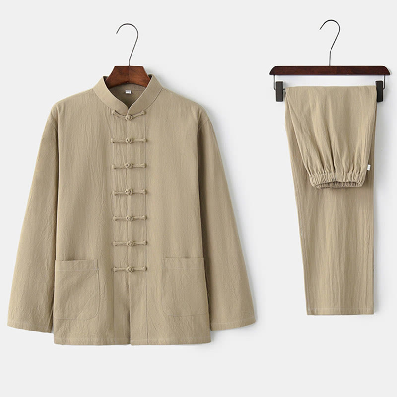 Chemise à manches longues et pantalon à boutons de grenouille Buddha Stones Tang pour homme - image 27