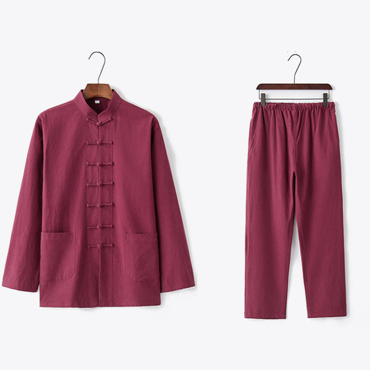 Chemise à manches longues et pantalon à boutons de grenouille Buddha Stones Tang pour homme - image 29