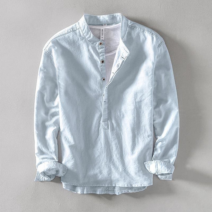 Chemise à manches longues et demi-bouton en coton et lin pour homme Buddha Stones - Bleu clair - US/UK/AU40，EU50 (2XL) - image 1