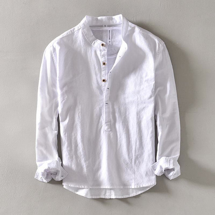 Chemise à manches longues et demi-bouton en coton et lin pour homme Buddha Stones